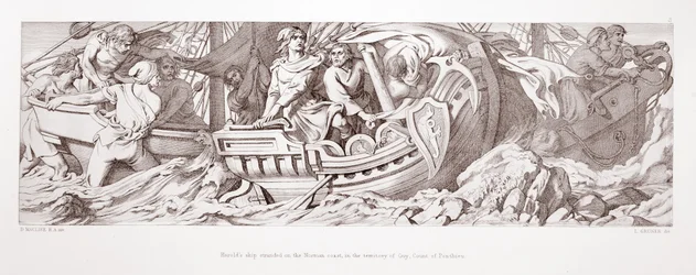 Harolds Schiff gestrandet an der normannischen Küste, im Gebiet von Guy, Graf von Ponthieu, aus 